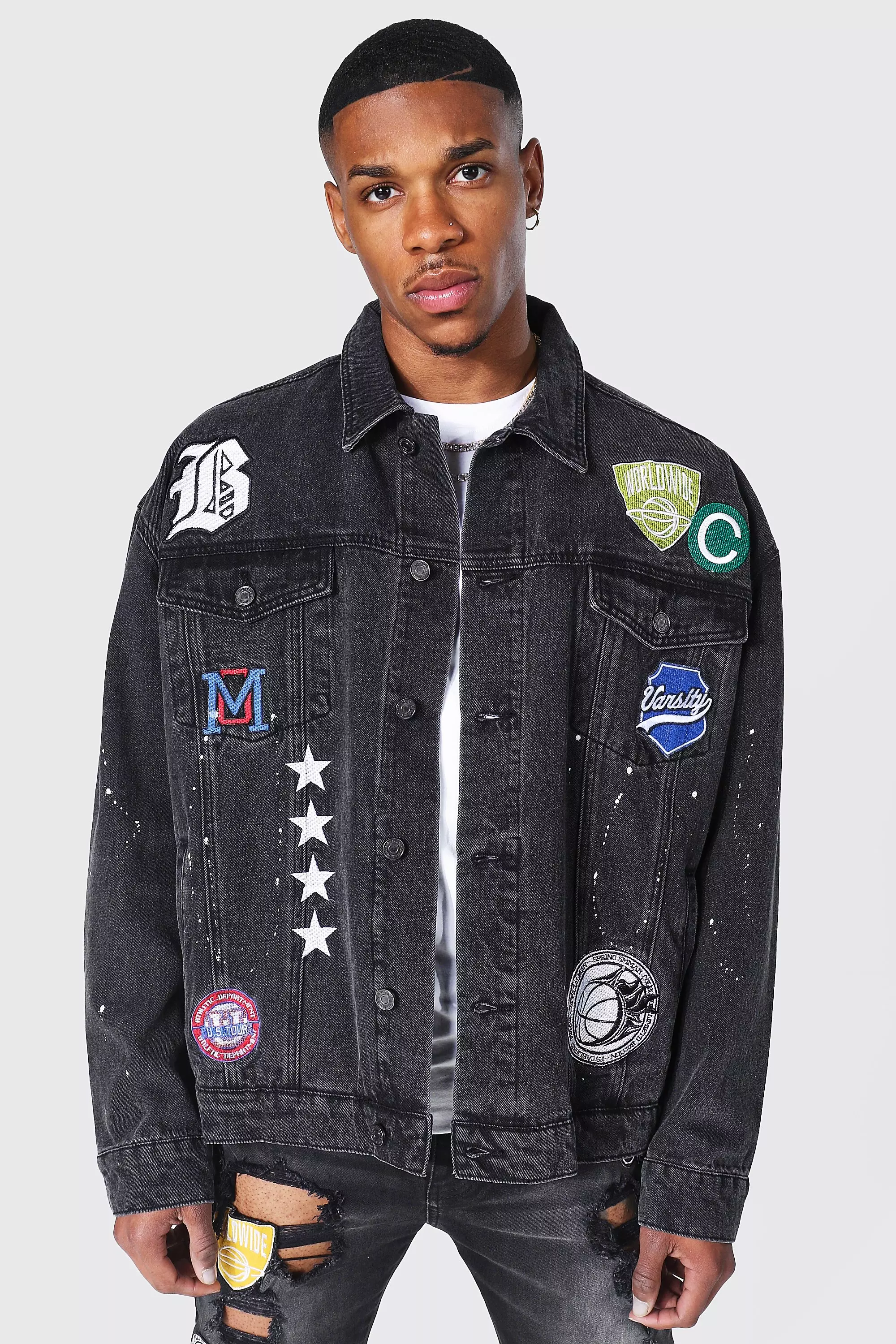 Varsity Oversized Official Man Denim Jacket | boohooMAN USA